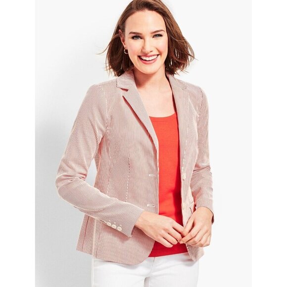 Talbots Corsage Striped Cotton Blazer - Office Siren Corp Core - Picture 1 of 11